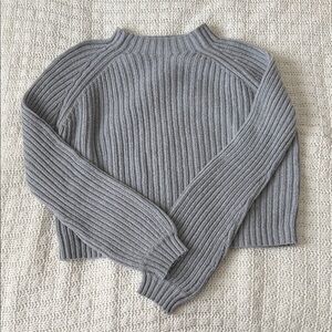 Gray Ribbed Mock Neck Sweater